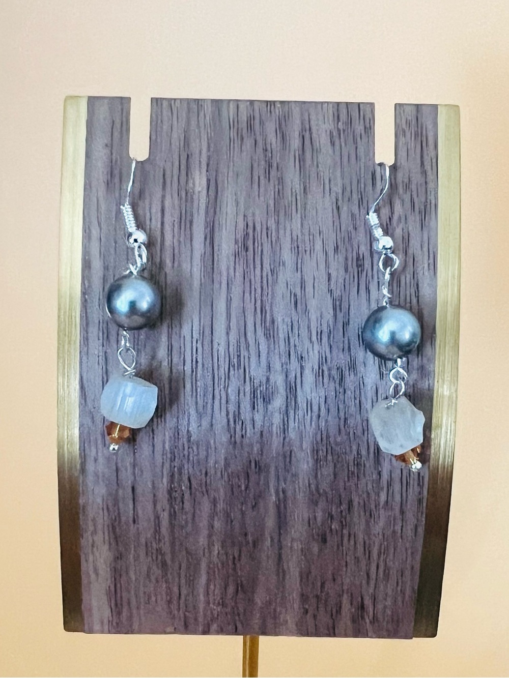 Gray pearl dangling earrings set in silver stamped .925